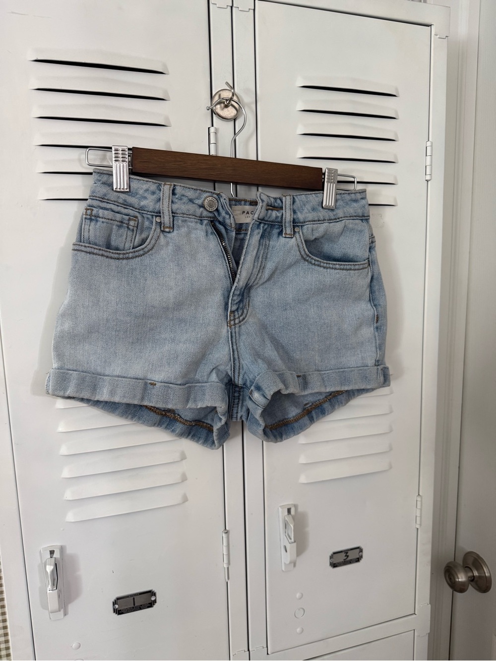 PacSun Light Blue High-Rise Denim Roll-Cuff Shorts
